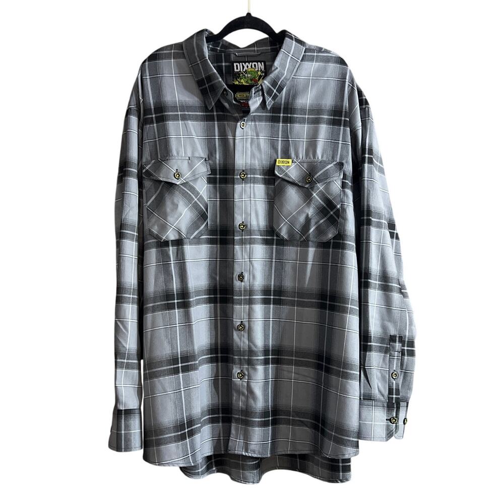 Dixxon Big Men's Slurry Crew Flannel Gray Black White Plaid Shirt Size 4XL
